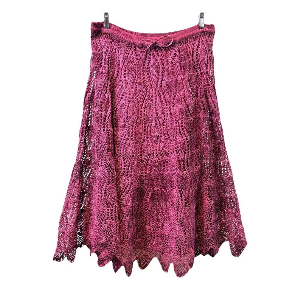 Womens Skirt Crochet 100% Cotton Burgandy Boho Fairycore Festival Lined OS